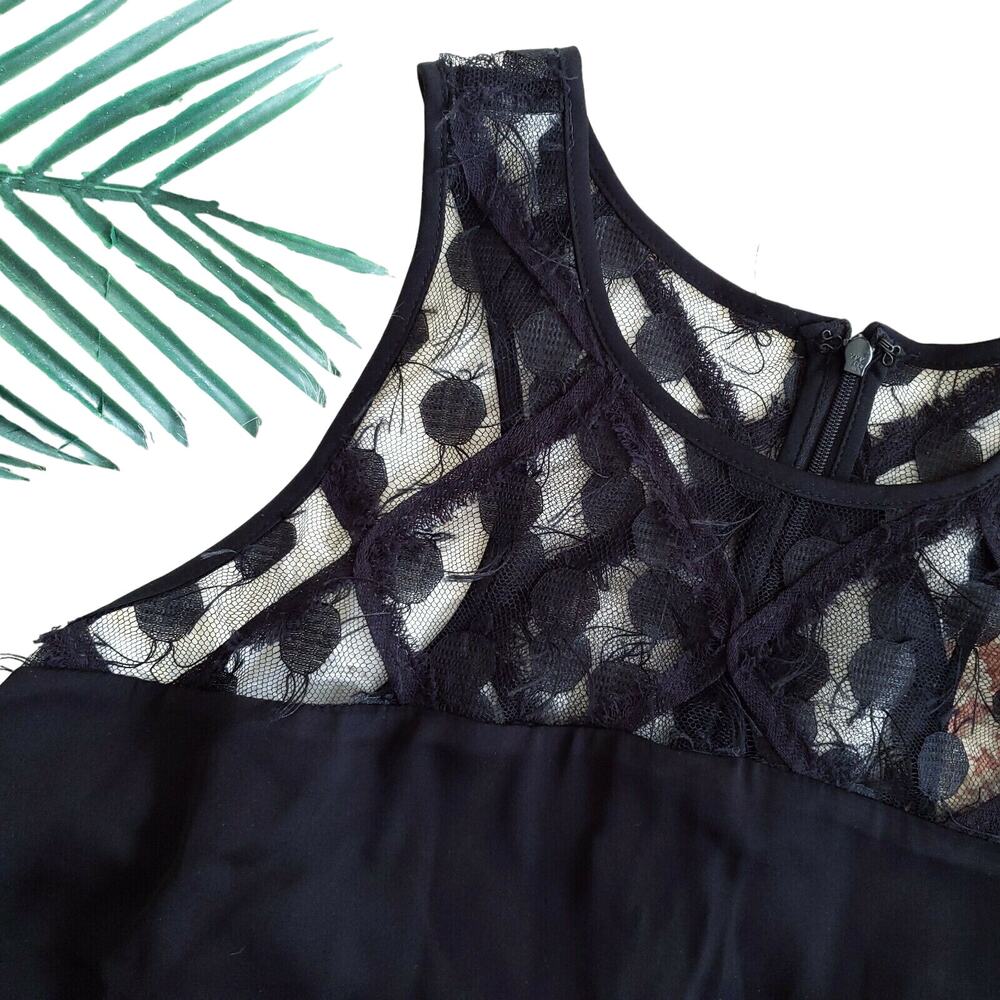 MILLY Illusion lace stretch silk trapeze top swing high low black blouse S NEW - Picture 5 of 8